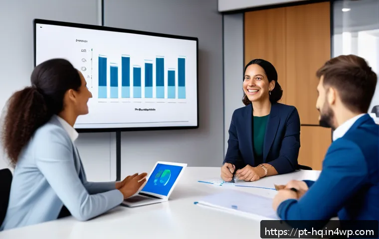 긍정적 피드백의 효과적인 활용법 - A modern office scene showing a diverse team of professionals in business casual attire engaged in a...