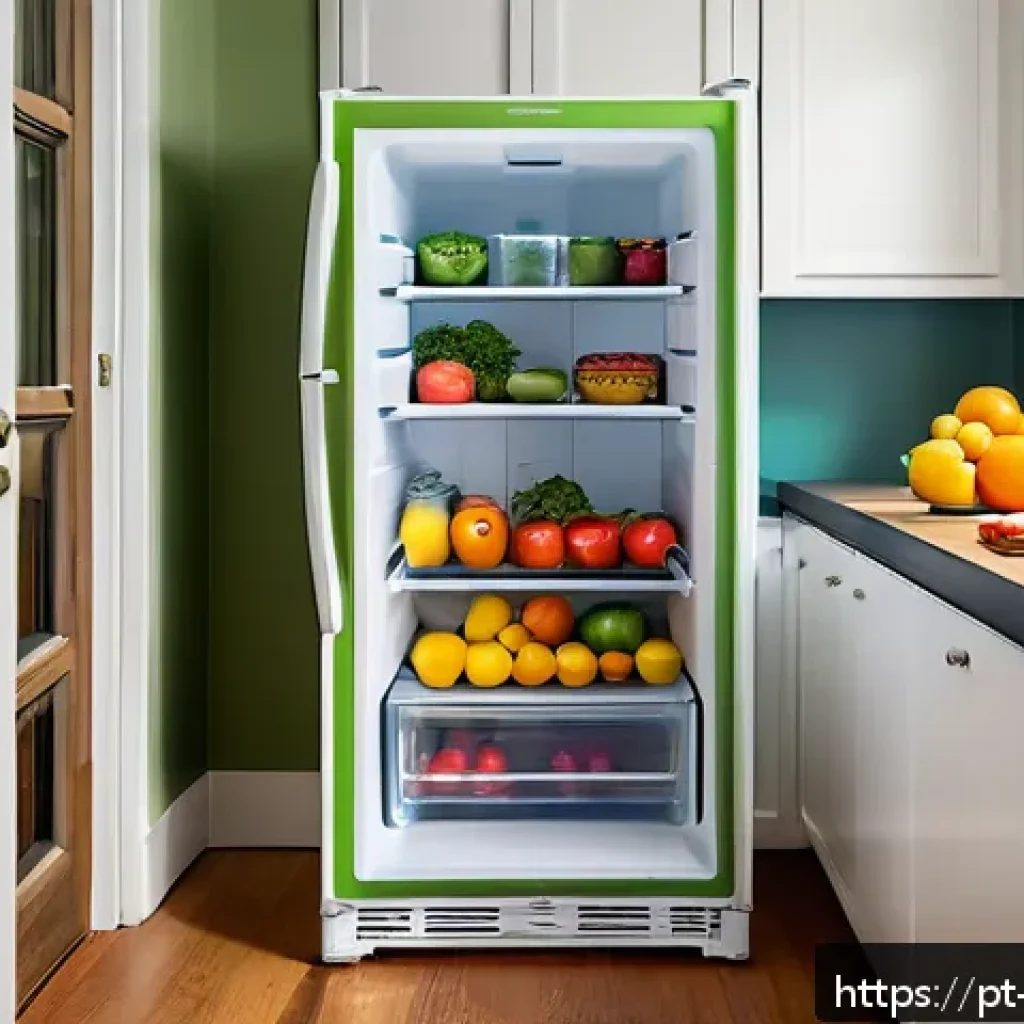 심리적 실험을 통한 건강 행동 변화 연구 - A bright, modern kitchen scene featuring a neatly organized refrigerator with fresh fruits and veget...