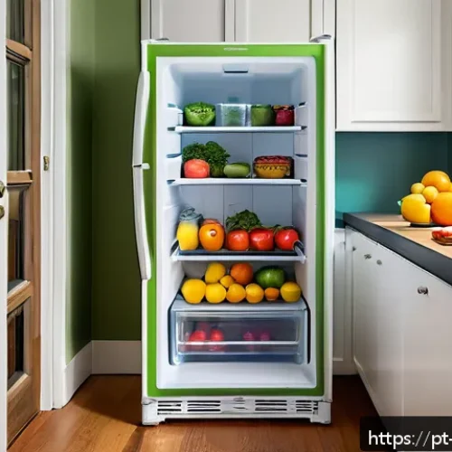 심리적 실험을 통한 건강 행동 변화 연구 - A bright, modern kitchen scene featuring a neatly organized refrigerator with fresh fruits and veget...